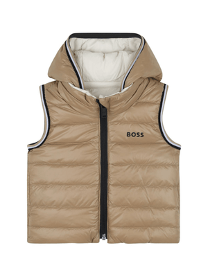 Gilet per bambino Boss Kids beige con design con cappuccio