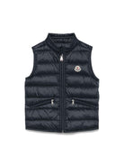 Gilet per bambino Moncler Enfant blu navy con logo sul petto - Rubino Kids