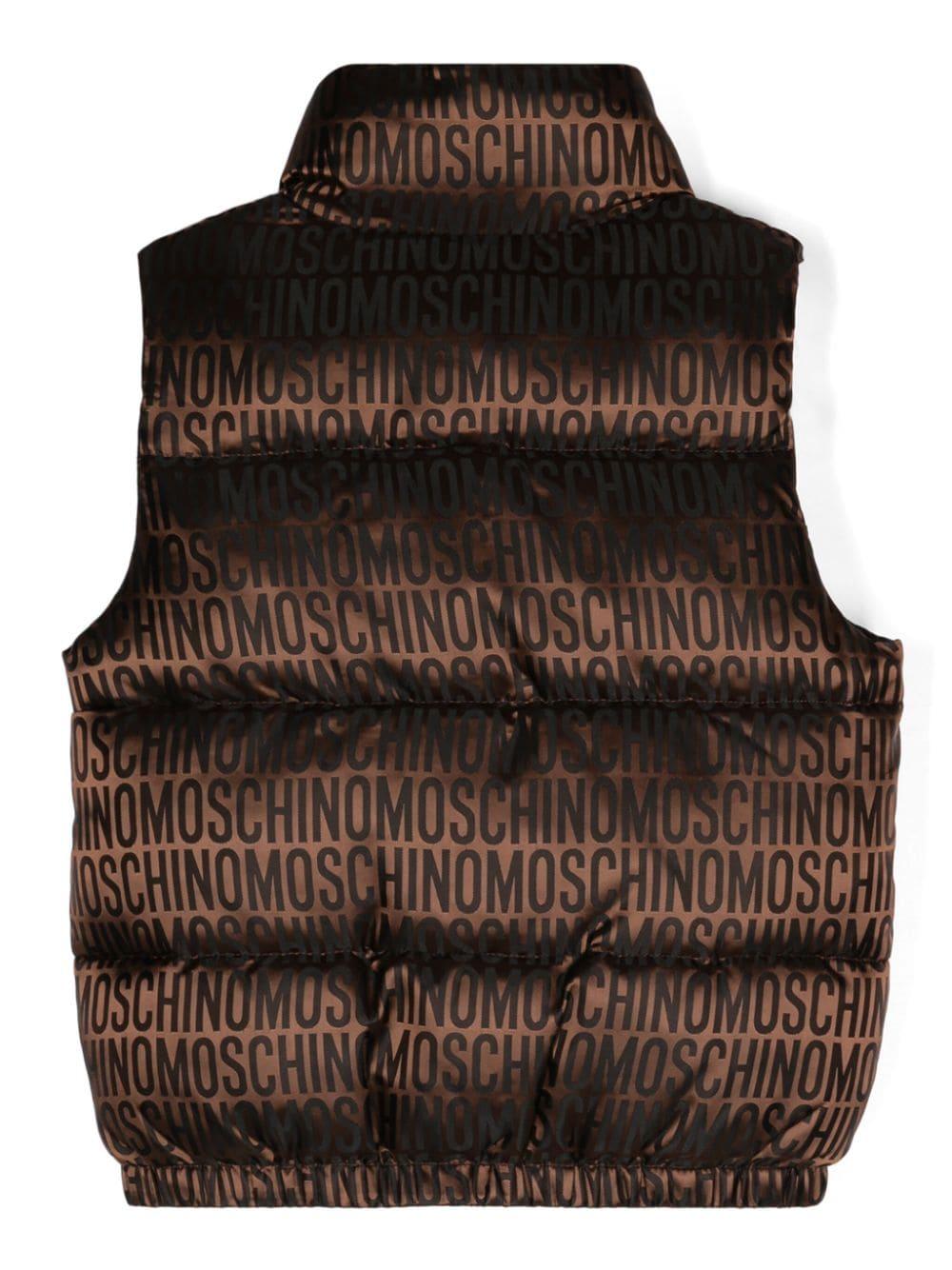 Gilet per bambino Moschino Kids marrone con logo jacquard - Rubino Kids