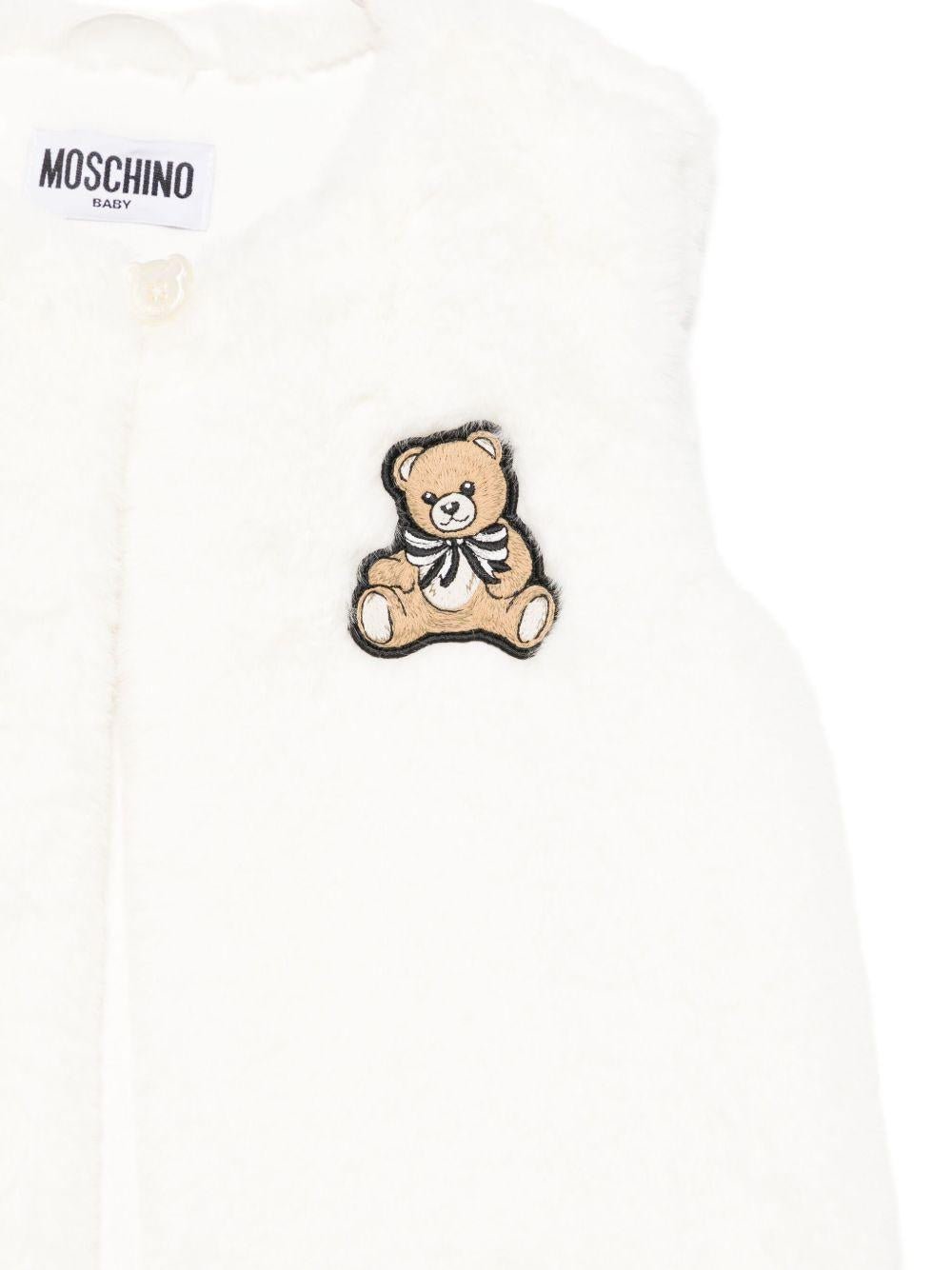 Gilet per neonati Moschino Kids bianco con applicazione Teddy Bear - Rubino Kids