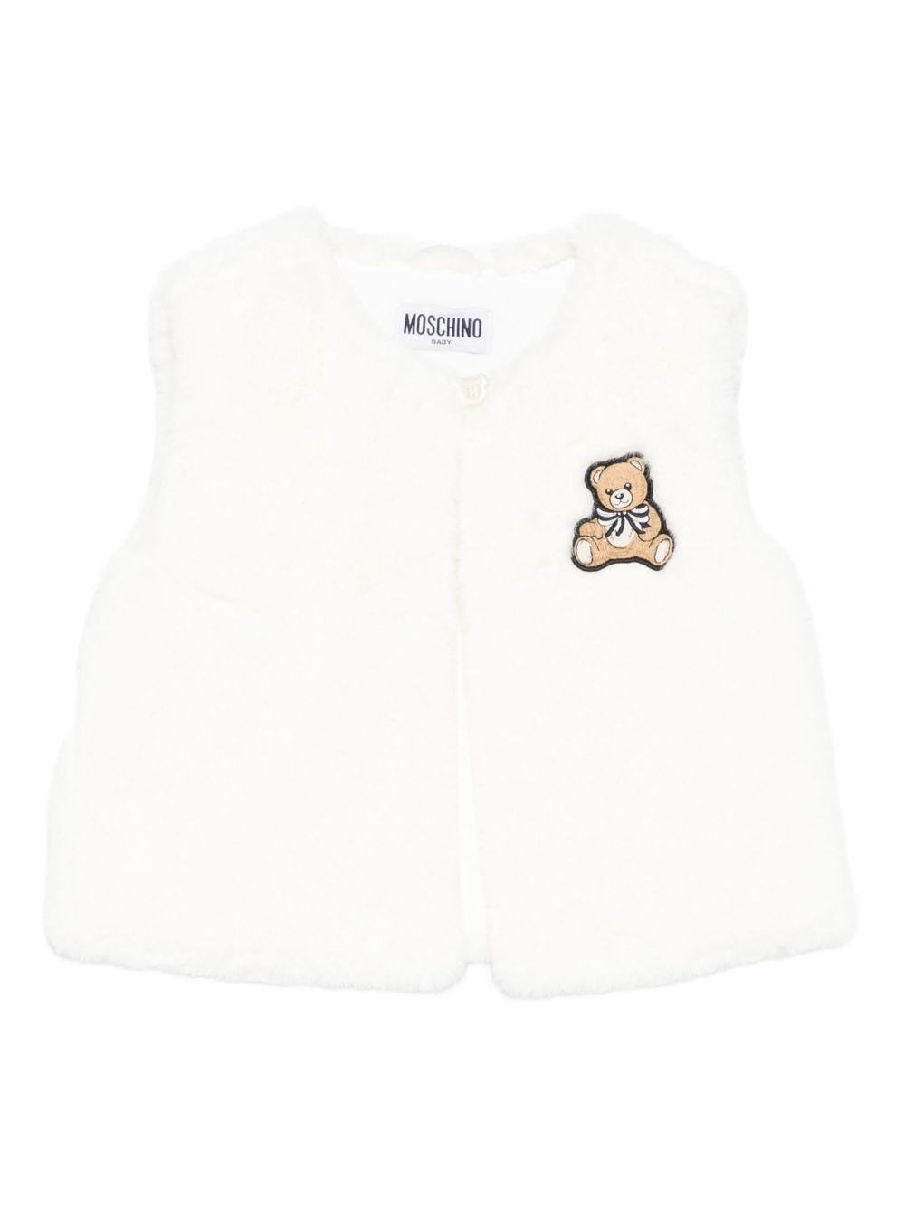 Gilet per neonati Moschino Kids bianco con applicazione Teddy Bear - Rubino Kids