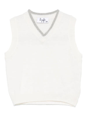 Il Gufo white virgin wool baby vest with grey trim