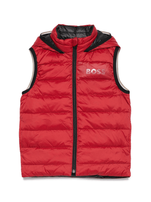 Boss Kids Red Quilted Hooded Vest for Boys