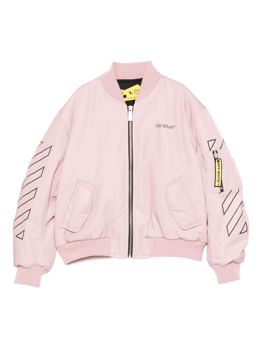 Giubbino Bookish Diagonal per bambina Off - White Kids con rosa tasche laterali con patta - Rubino Kids