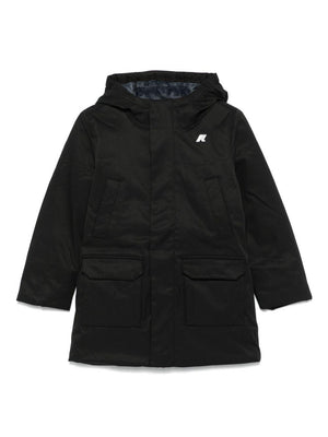 P. Jacko Marmotta jacket for boys by K-Way Kids in black with rubber logo detail