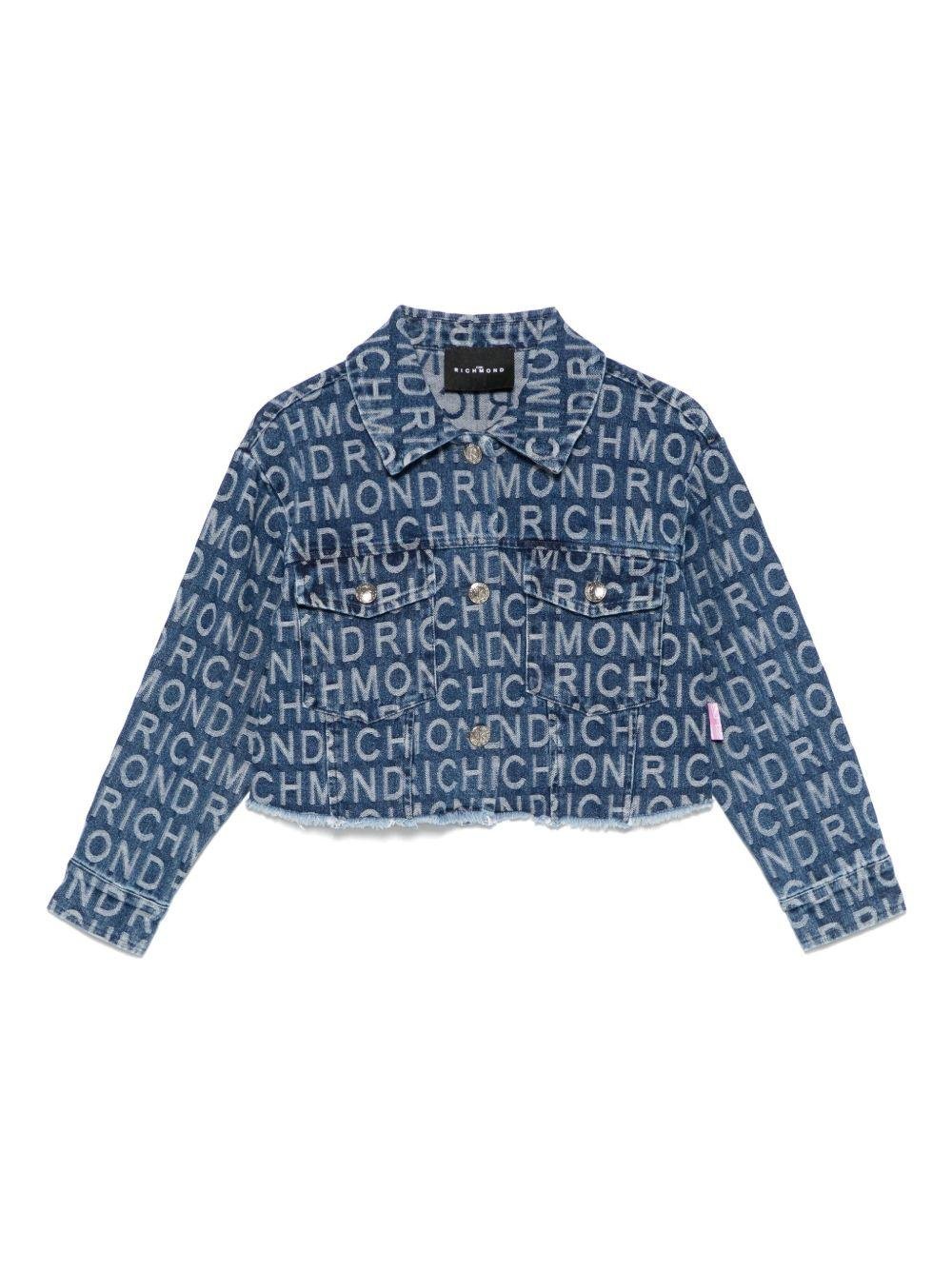 Giubbino per bambina John Richmond Junior in denim con logo jacquard - Rubino Kids