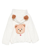 Giubbino per bambina MC2 Saint Barth Kids bianco con applicazione orecchie da orso - Rubino Kids
