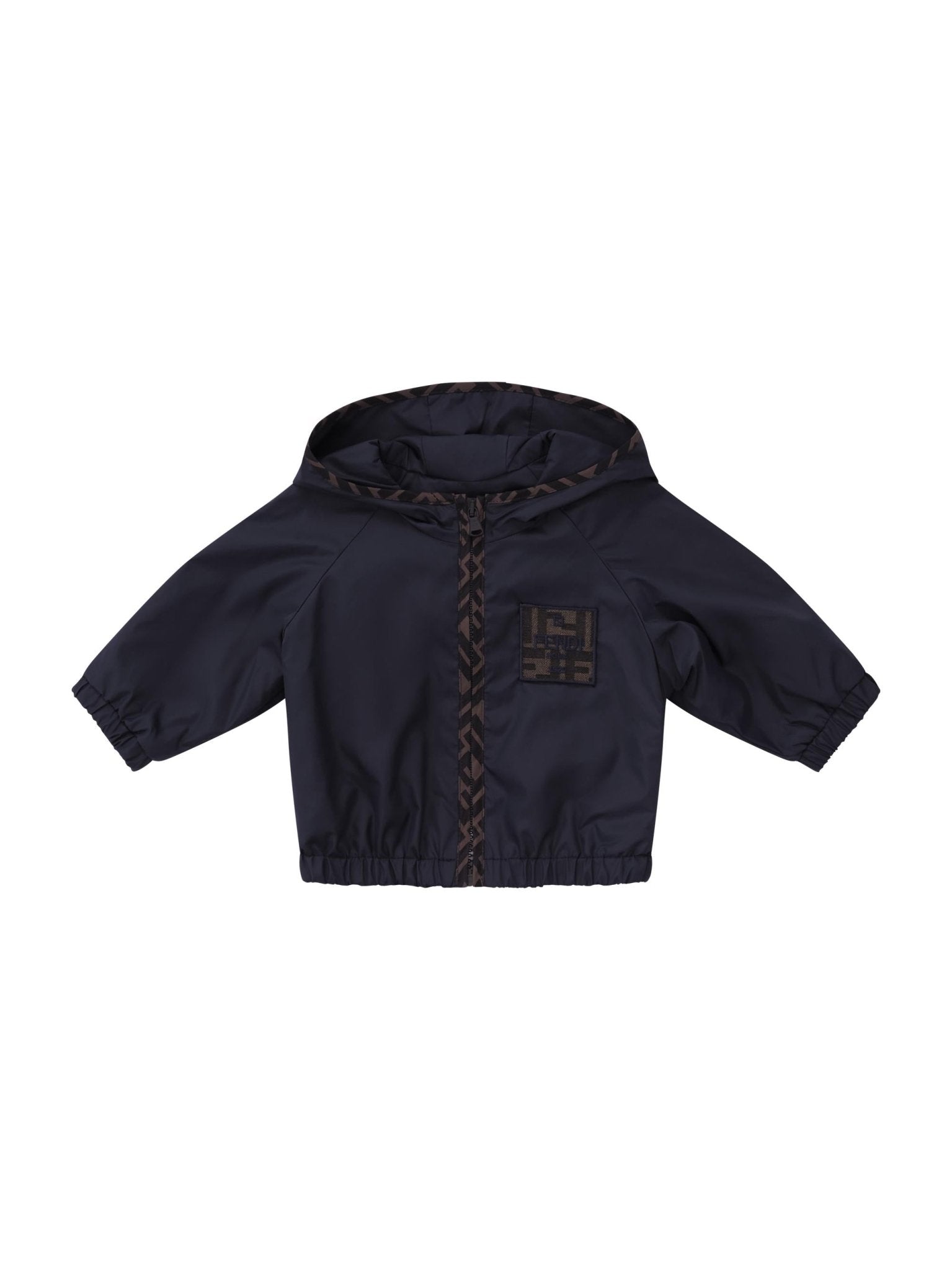 Giubbino per neonato Fendi Kids blu con toppa quadrata con logo FF - Rubino Kids