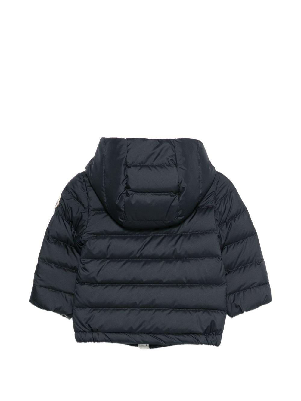 Giubbino per neonato Moncler Enfant blu scuro con cappuccio - Rubino Kids
