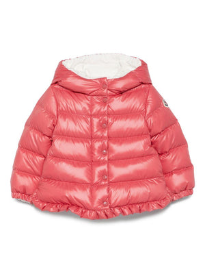 Giubbino Tazui per neonata Moncler Enfant rosso con design trapuntato