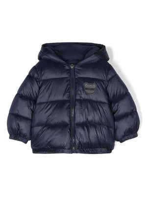 Moschino Kids blue padded jacket for newborns with logo application
