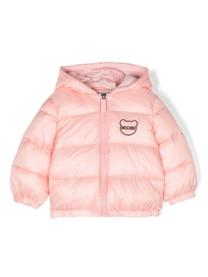 Moschino Kids pink padded jacket for newborns with logo application