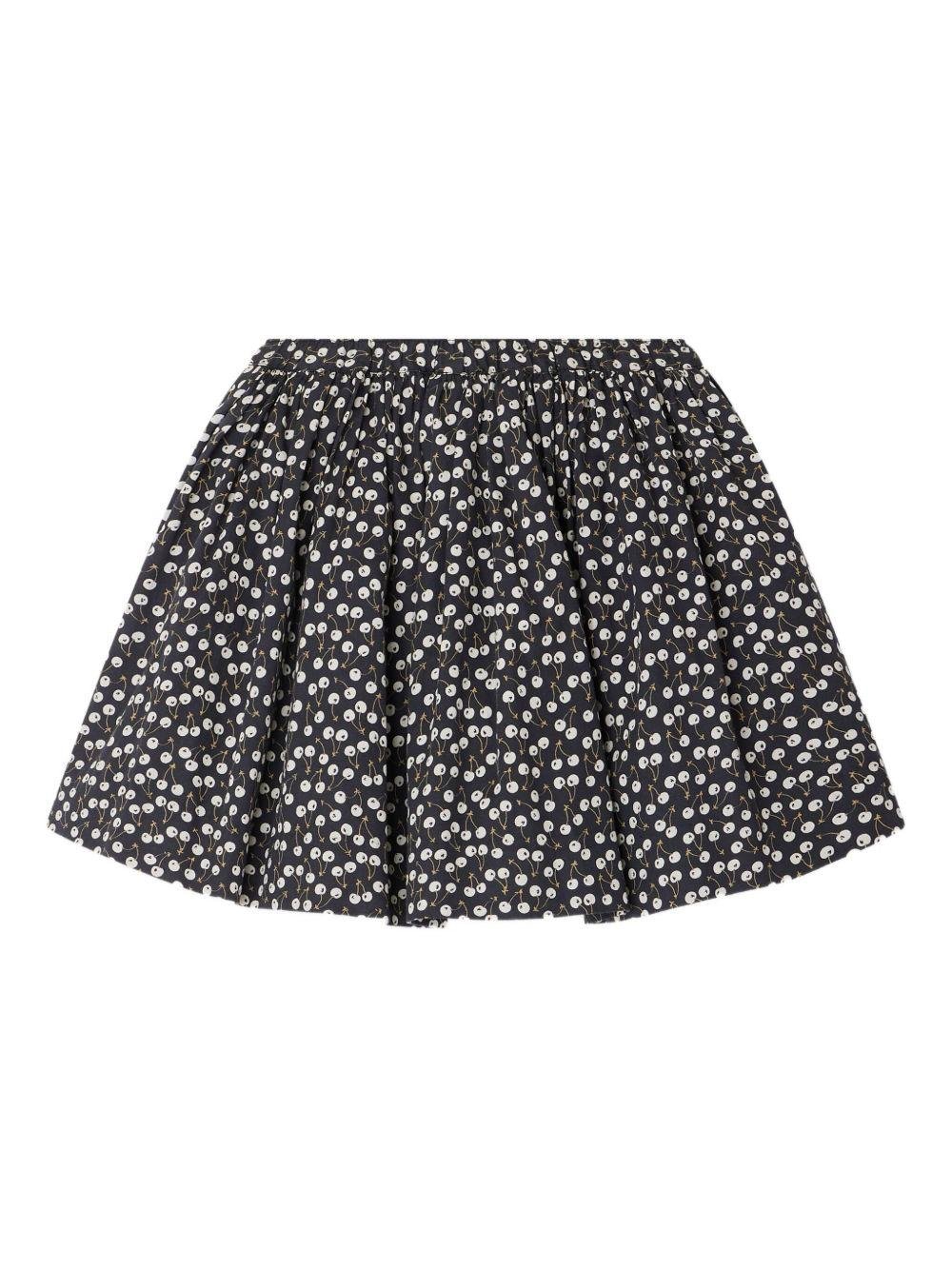 Gonna arricciata per bambina Bonpoint blu con stampa ciliegie - Rubino Kids