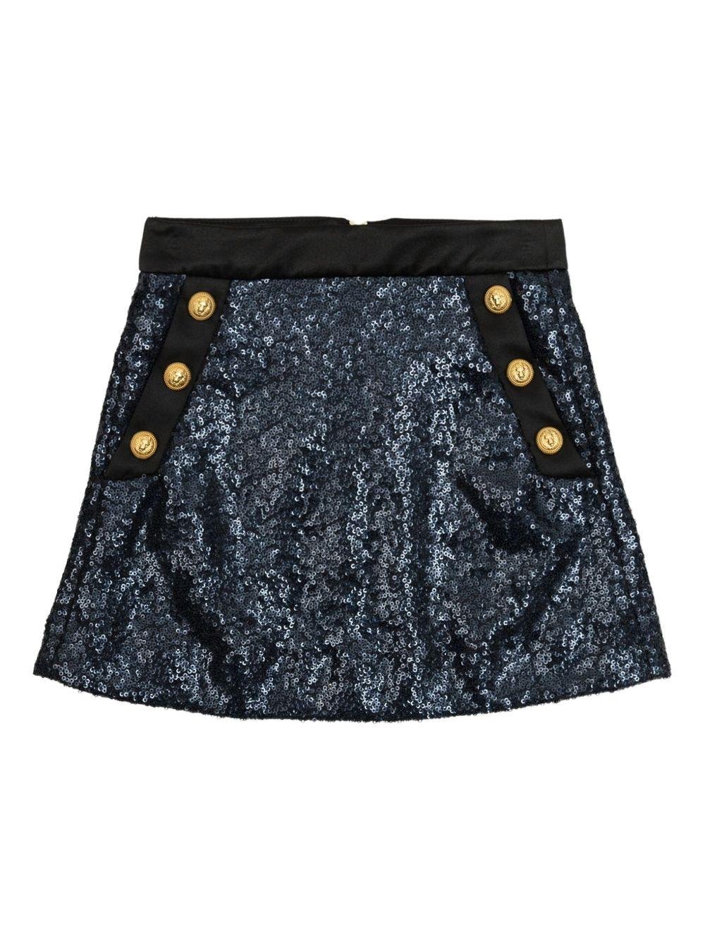Gonna con paillettes per bambina Balmain Kids blu con bottoni - Rubino Kids