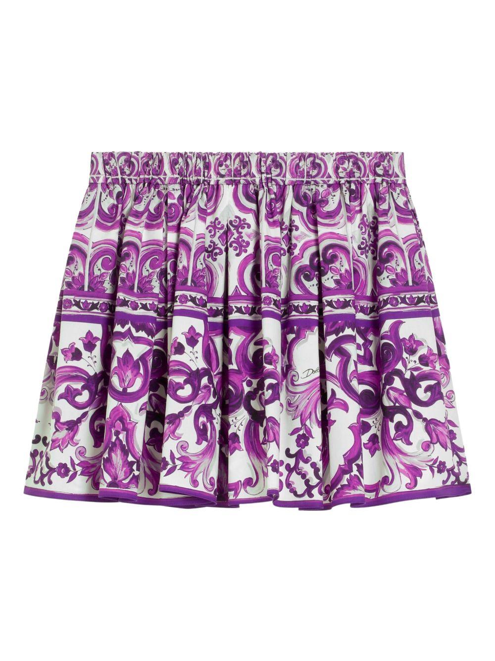 Gonna per bambina Dolce & Gabbana Kids viola con stampa maiolica - Rubino Kids
