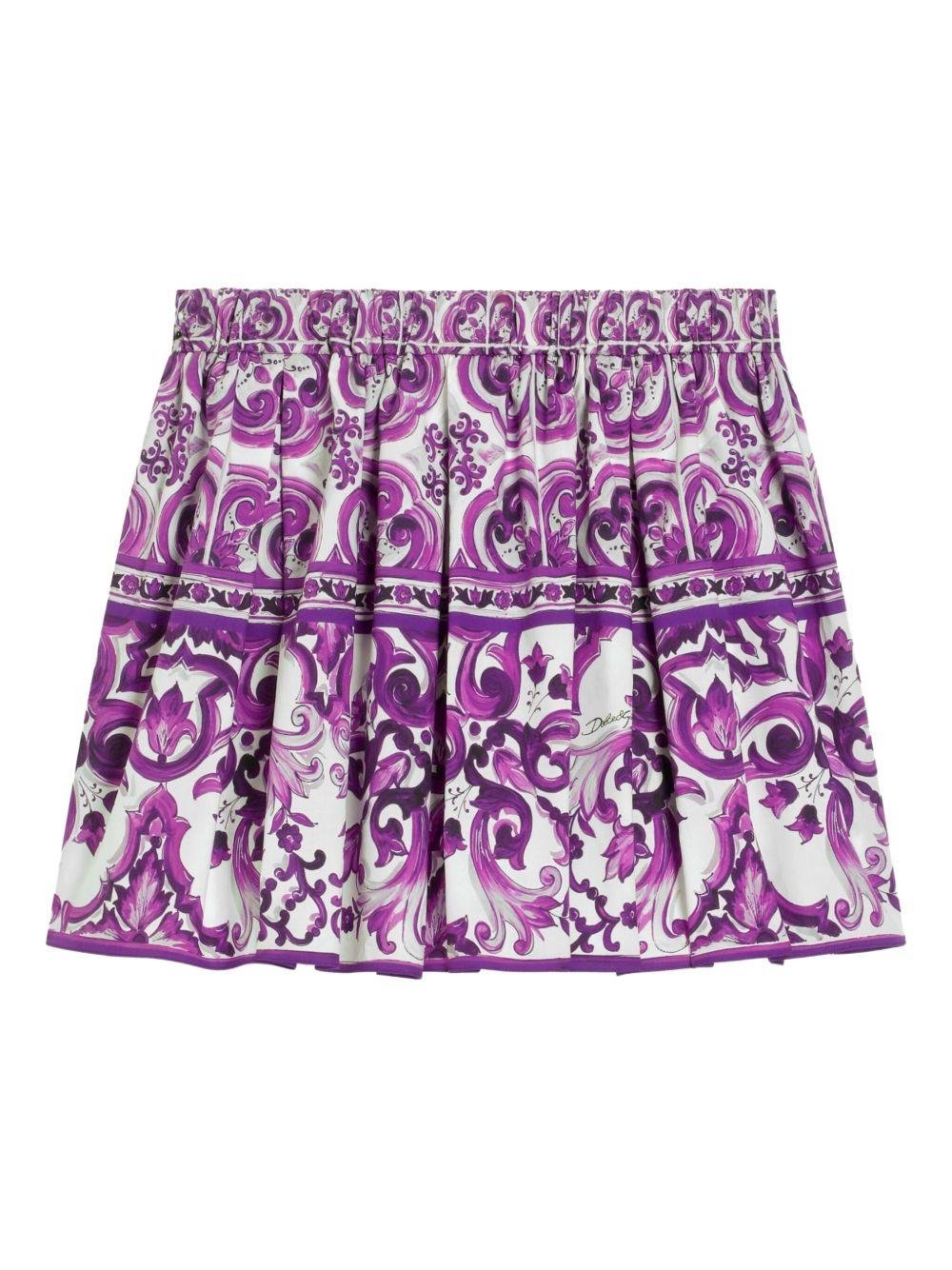 Gonna per bambina Dolce & Gabbana Kids viola con stampa maiolica - Rubino Kids