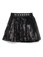 Gonna per bambina John Richmond Junior nero con vita elasticizzata con logo e strato superiore in tulle - Rubino Kids