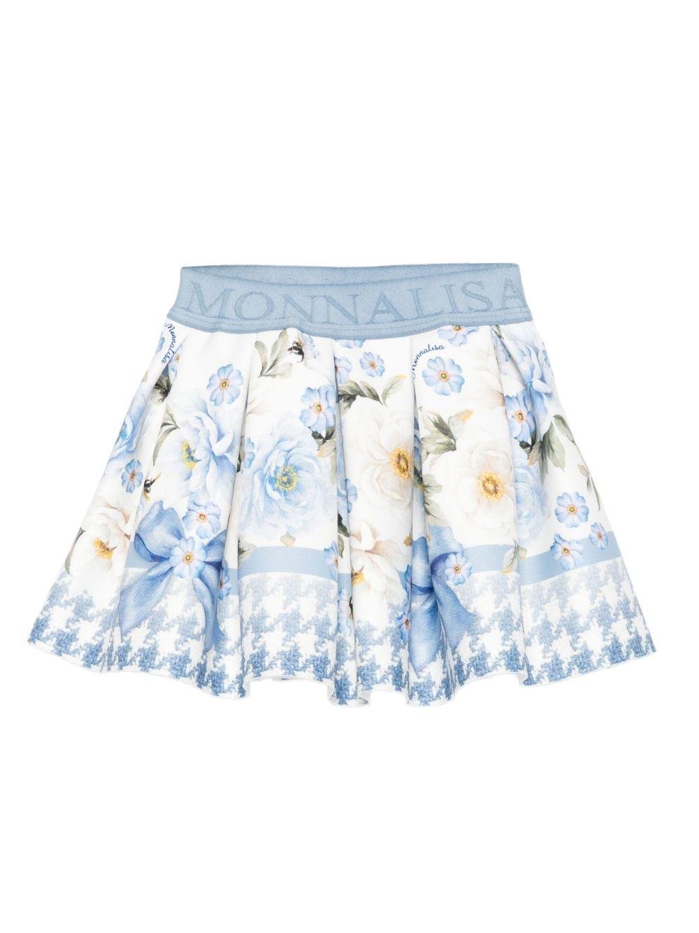 Gonna per bambina Monnalisa azzurra con motivo floreale - Rubino Kids