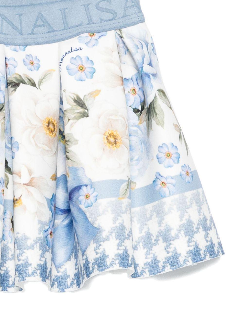 Gonna per bambina Monnalisa azzurra con motivo floreale - Rubino Kids