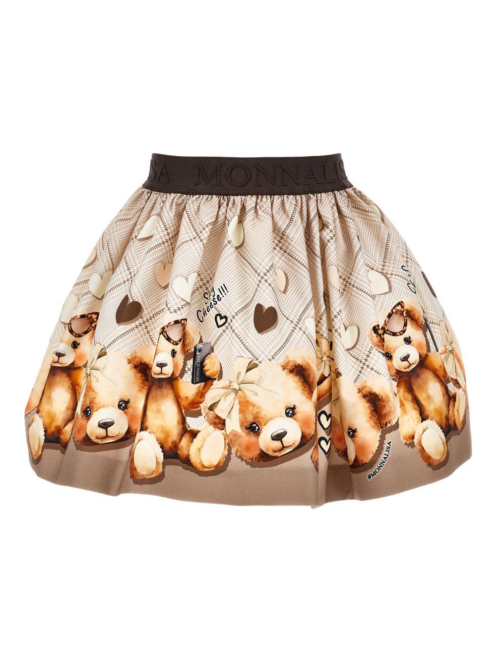 Gonna per bambina Monnalisa marrone con stampa orsetti - Rubino Kids