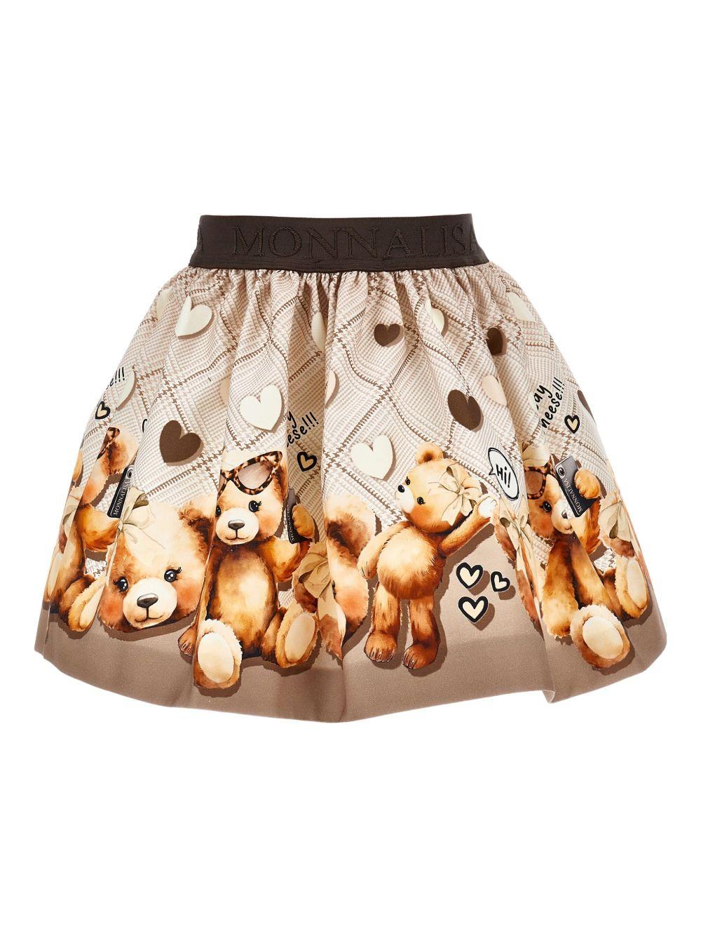 Gonna per bambina Monnalisa marrone con stampa orsetti - Rubino Kids
