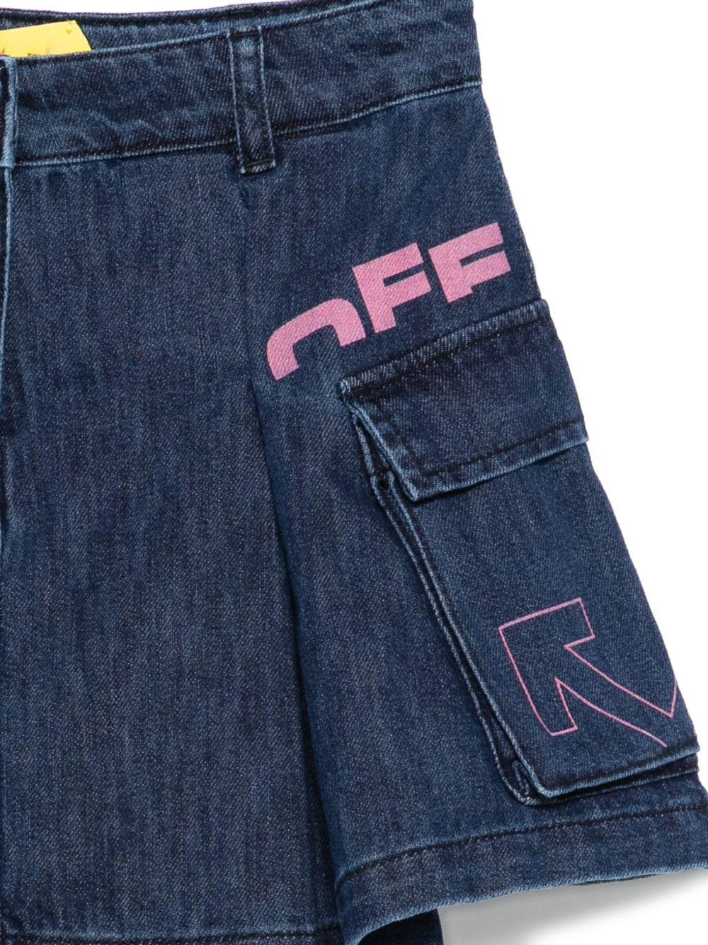 Gonna per bambina Off - White Kids in denim plissettata con stampa logo - Rubino Kids
