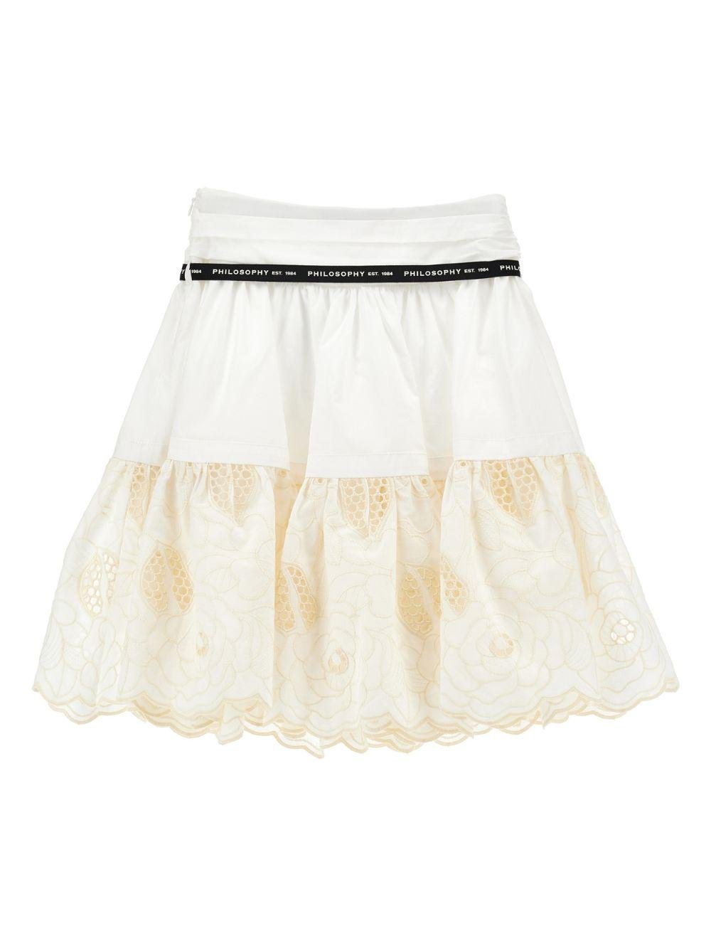 Gonna per bambina Philosophy di Lorenzo Serafini Kids bianca con ricamo floreale - Rubino Kids