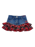 Gonna per neonata Monnalisa in denim con inserti tartan - Rubino Kids