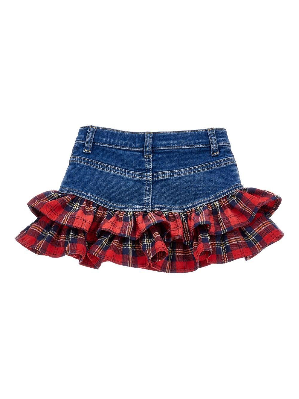 Gonna per neonata Monnalisa in denim con inserti tartan - Rubino Kids