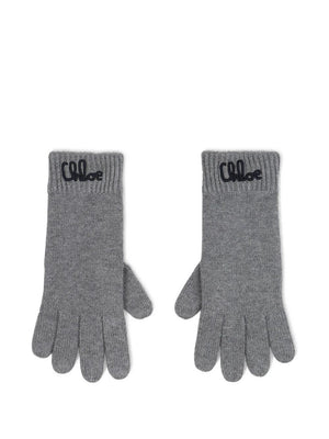 Chloé Kids grey gloves for girls with embroidered logo