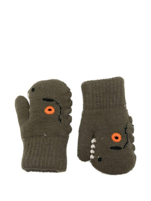 Molo Green Dinosaur Face Gloves for Kids