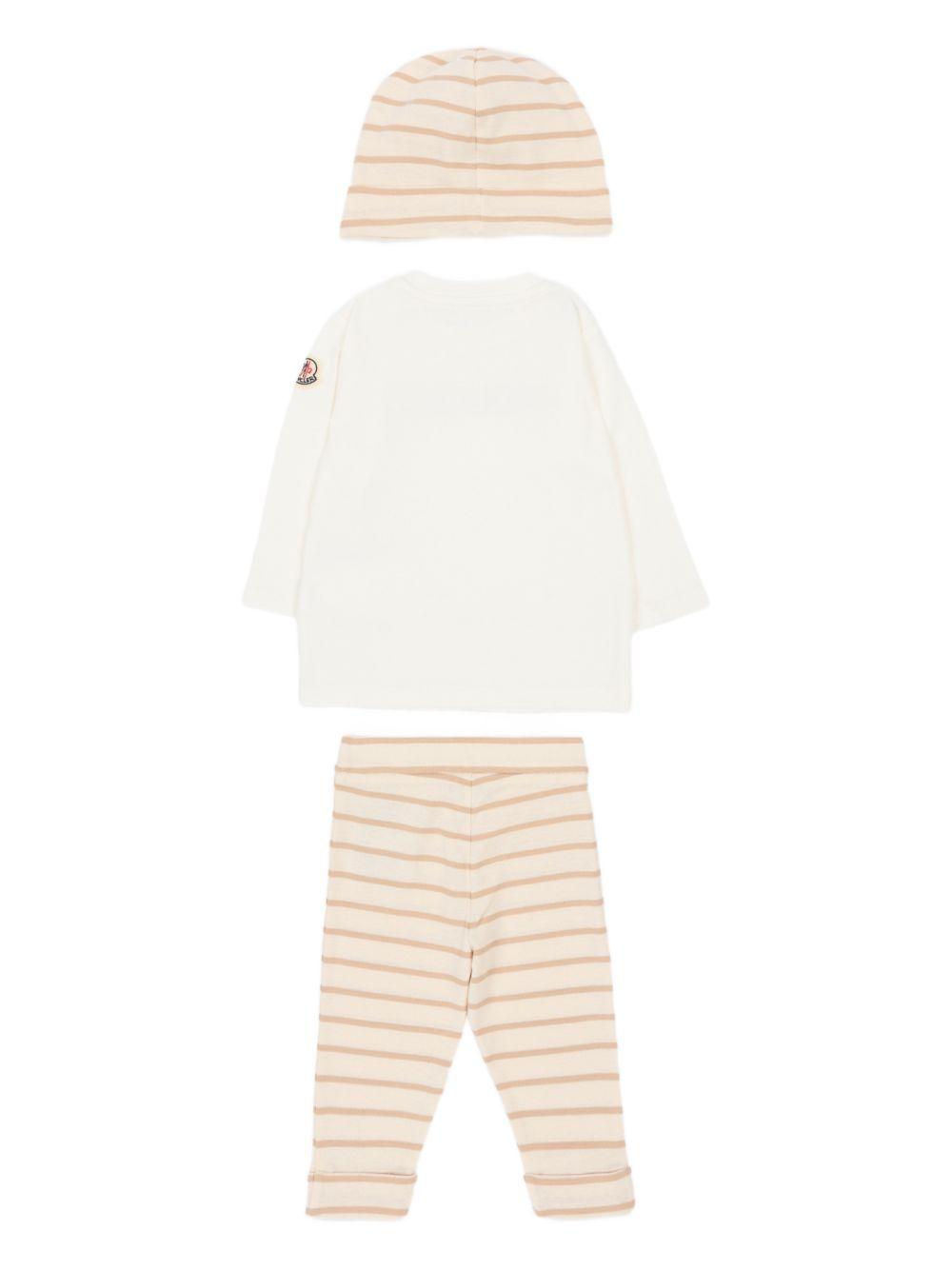 Set tre pezzi  per neonato Moncler Kids beige con design a righe L19518P0000189BA2 F20 MONCLER ENFANT 