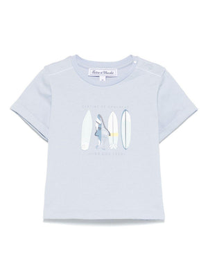 T-shirt con stampa per neonato Tartine & Chocolat azzurro con girocollo