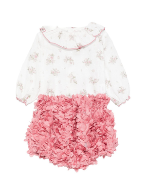 La Stupenderia pink baby girl romper with ruffled bell bottoms