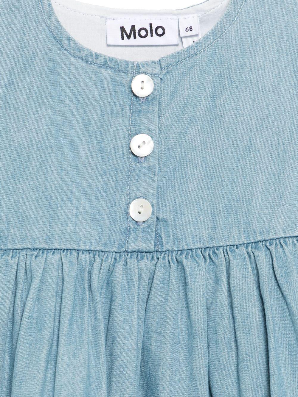 Abito per neonata Molo azzurro con chiusura posteriore con bottone e dettaglio con ruches 4S25E106 5483 MOLO 