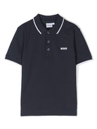 Polo per bambino Boss Kids blu con stampa logo sul petto J25P26 849 BOSS KIDS 