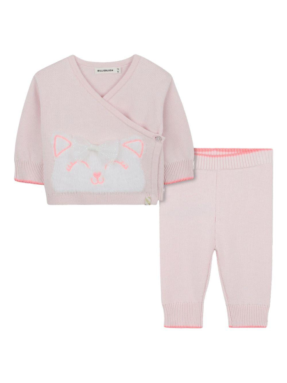 Set maglione e leggins per neonata Billieblush rosa con ricamo gatto U21444 450 BILLIEBLUSH 