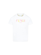 T-shirt per bambina Fendi Kids bianco con logo sul davanti e righe verticali sul retro JUI182 AS67 F1R0X FENDI KIDS 