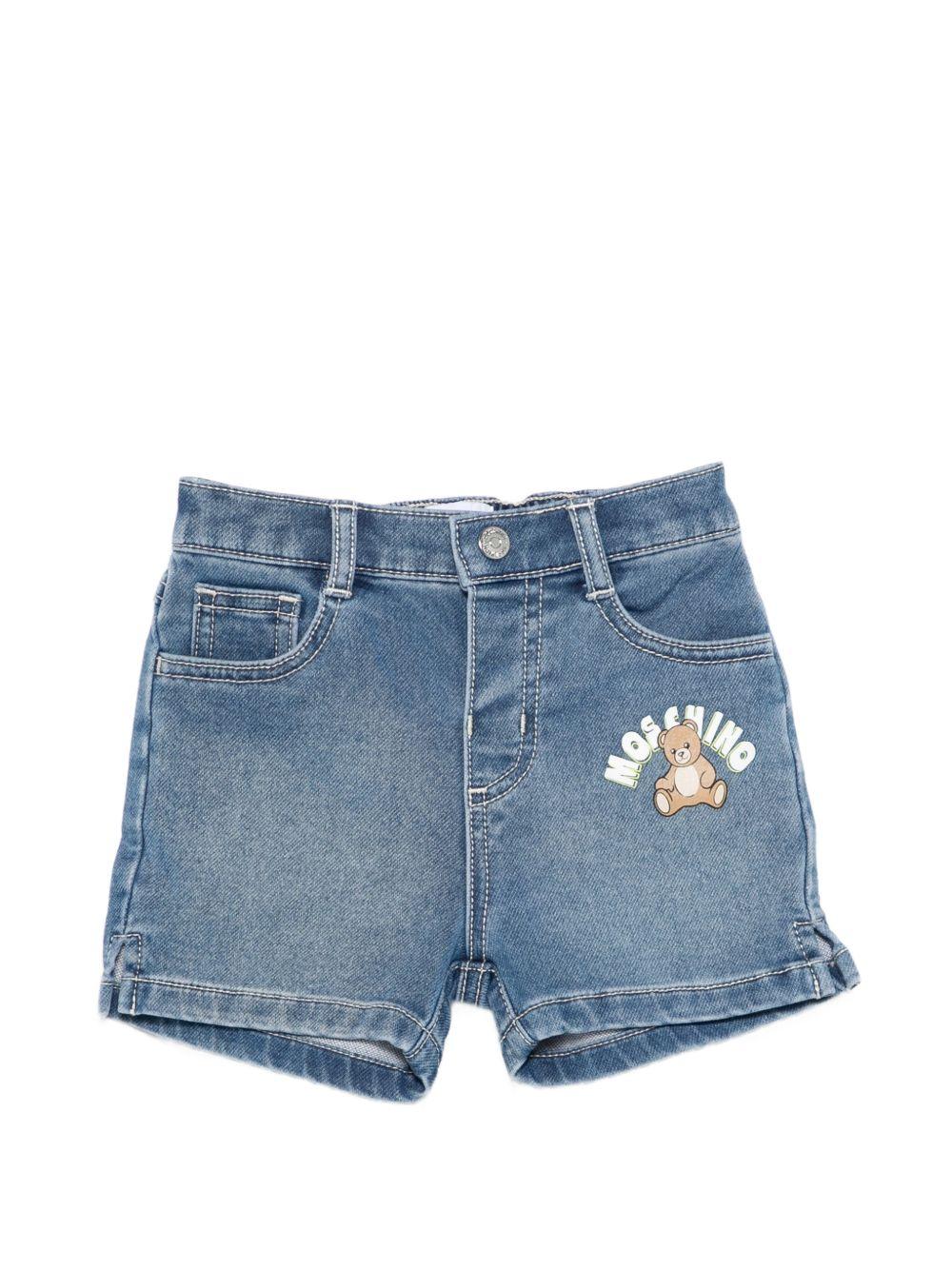 Shorts per neonato Moschino Kids denim con applicazione orso MUQ01PLDE17 40507 MOSCHINO KIDS 