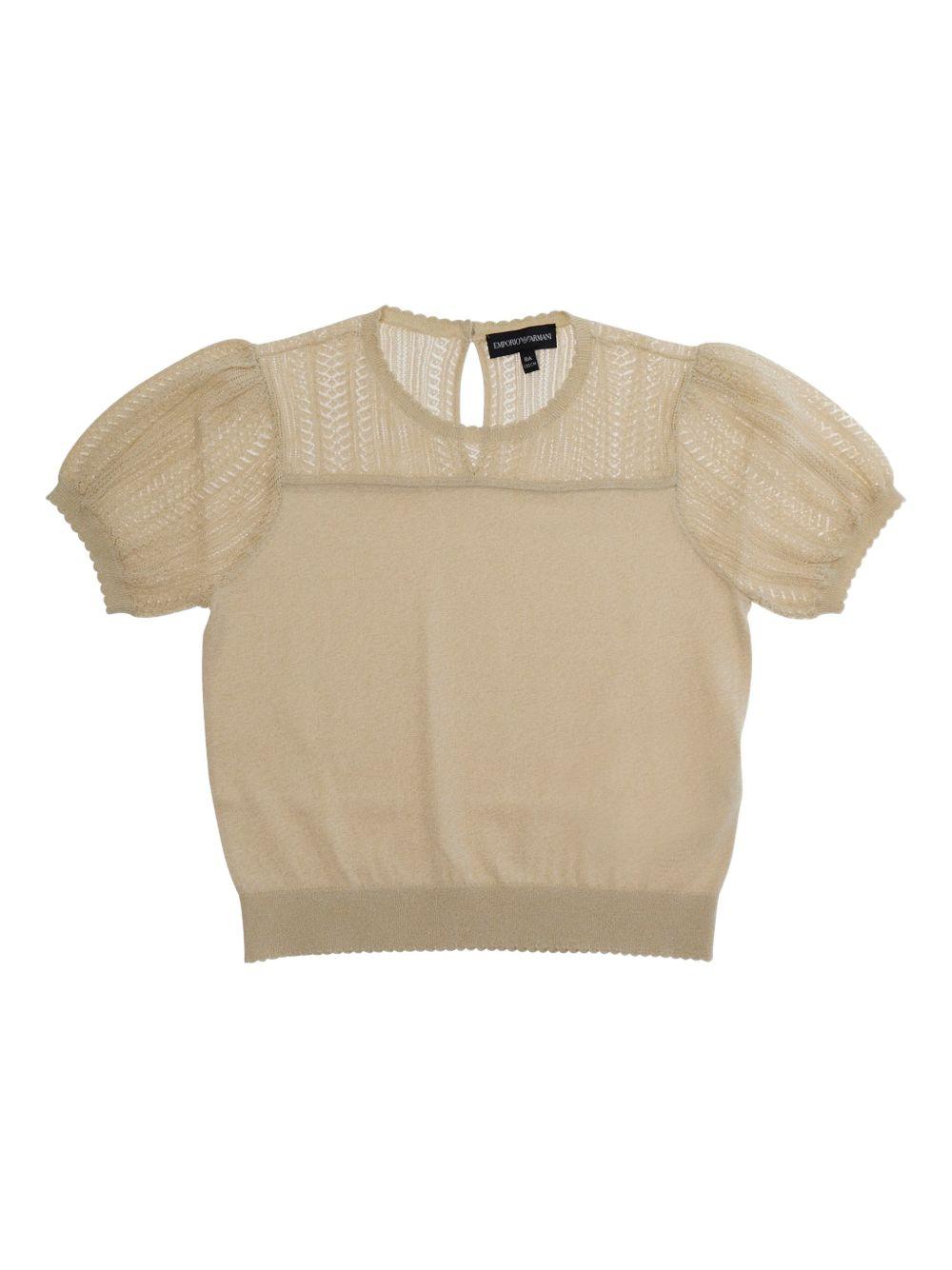 T-shirt per bambina Emporio Armani Kids beige con maniche corte a sbuffo EG000778 AF22791 U0007 EMPORIO ARMANI KIDS 