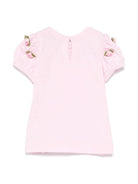 T-shirt per neonata Monnalisa rosa con applicazione a fiori 31E604 5203 0090 MONNALISA 