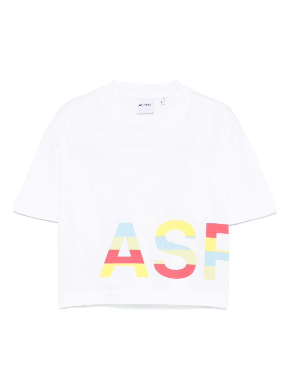 T-shirt per bambino Aspesi Kids bianco in cotone con stampa con logo sul davanti S25053TSMF001 010 ASPESI 