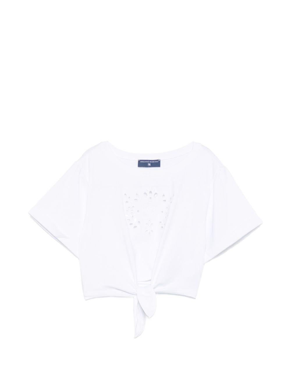 T-shirt per bambina Ermanno Scervino Junior bianca con design crop Z1G609 7201 0099 ERMANNO SCERVINO JUNIOR 