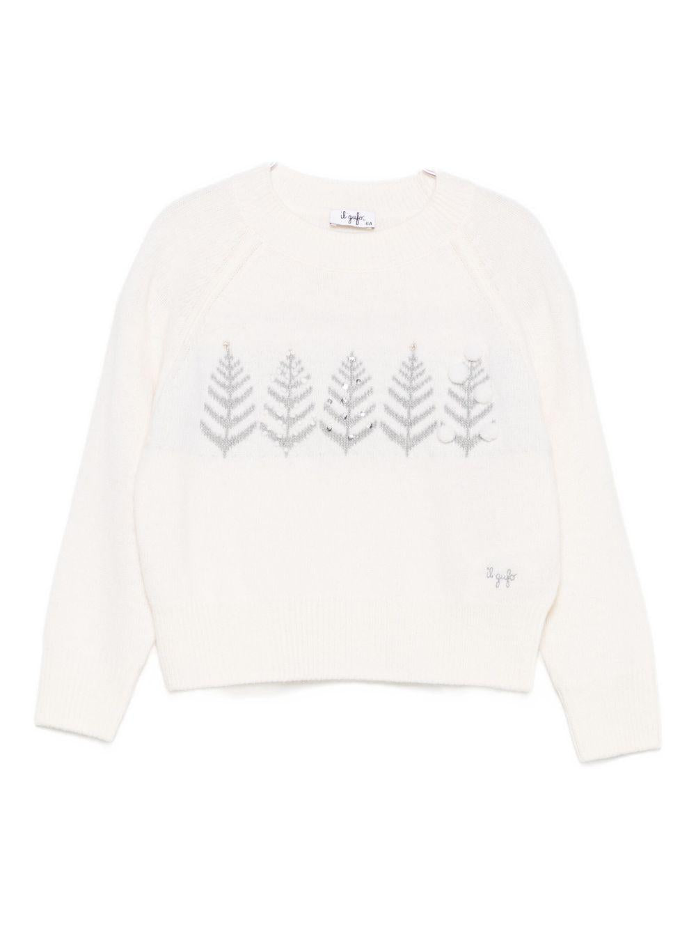 Maglione per bambina Il Gufo bianco con ricamo foglie sul davanti A25GMA0018EM220 1007L IL GUFO 
