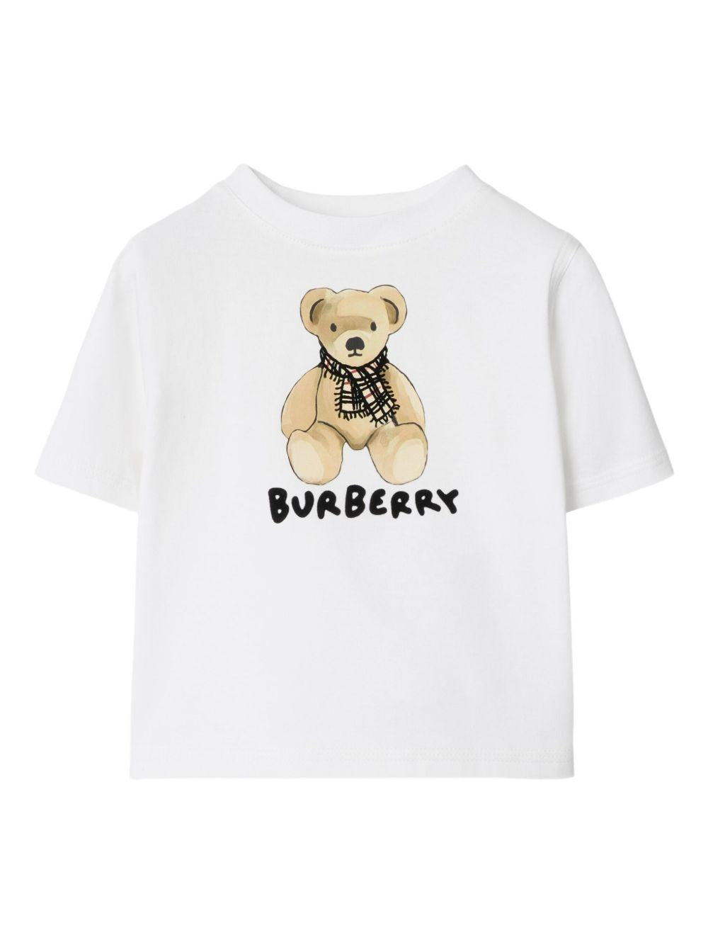 T-shirt per neonato Burberry Kids bianco Thomas Bear con orlo dritto 8112507 A1464 BURBERRY KIDS 
