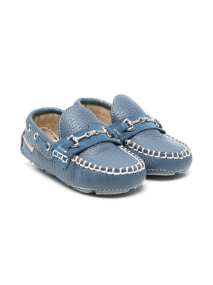 BabyWalker blue full-grain leather moccasins for boys with contrasting stitching