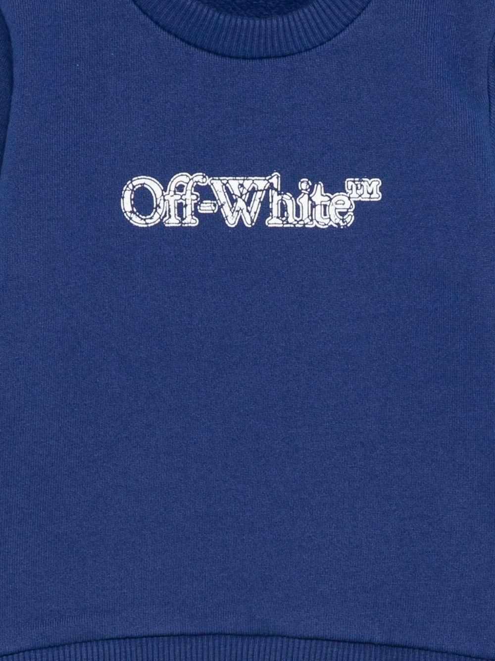 Felpa per neonato Off-White Kids blu con logo stampato e striscie diagonali sulle maniche OBXC001F25FLE005 4501 OFF WHITE KIDS 