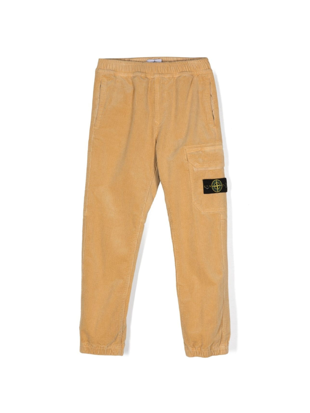 Pantaloni affusolati con applicazione Compass per bambino Stone Island Junior beige con velluto a coste 811630403 V0091 STONE ISLAND JUNIOR 