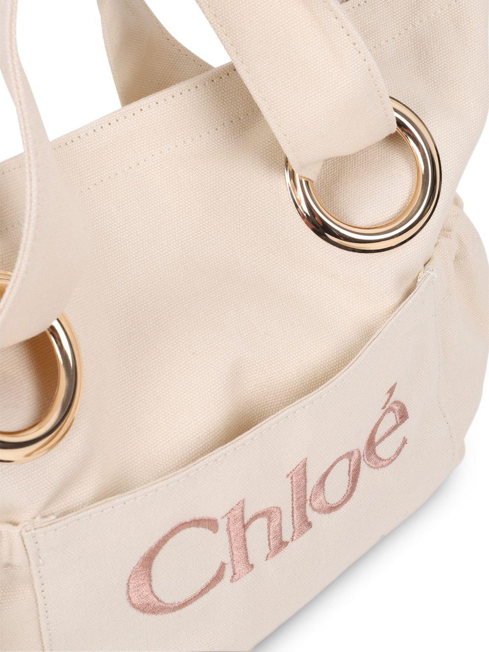 Borsa tote per bambina Chloé Kids beige con logo ricamato sul davanti C20872 148 CHLOE' KIDS 