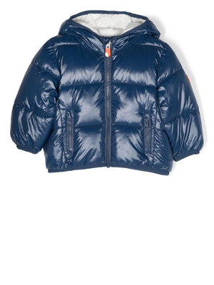 Save The Duck Kids blue baby down jacket with sleeve applique